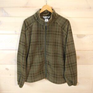 Columbia Jacket Womens 3X Plaid Fleece Full Zip Outdoors Pockets Olive Green